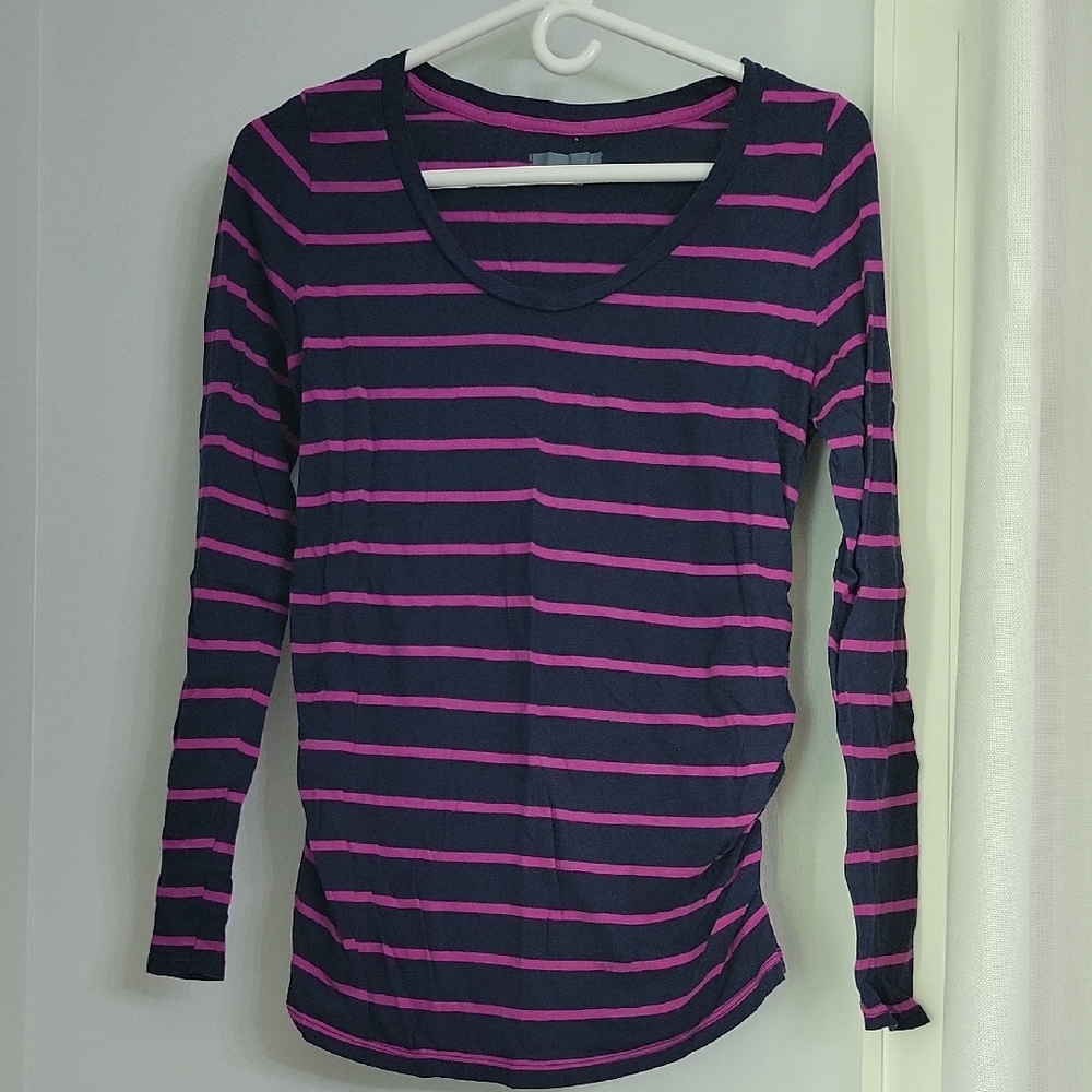 Purple and Navy Striped Long Sleeve Maternity Top